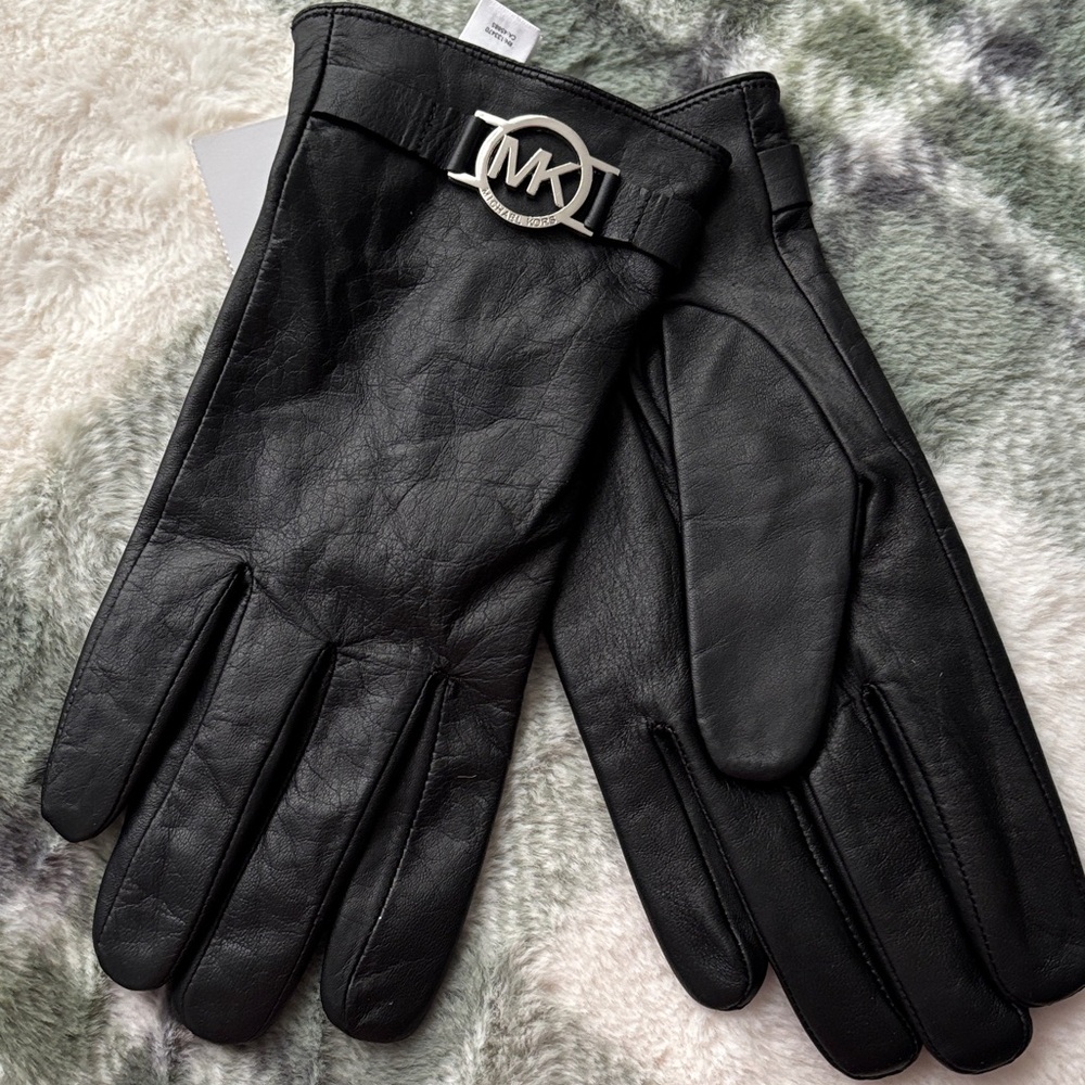 Black Leather Gloves by Michael Kors